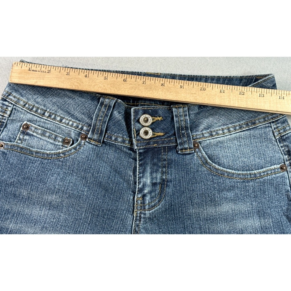 Angels Jeans Womens 5 Short Blue Flare Bootcut Stretch Low Rise Denim Pants - Picture 6 of 9